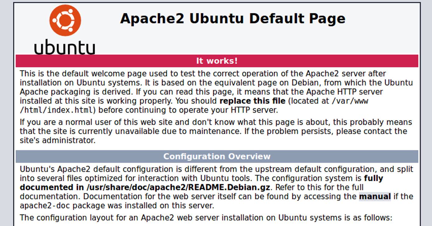 Web page of Apache server running in a container. Web page of Apache server running in a container